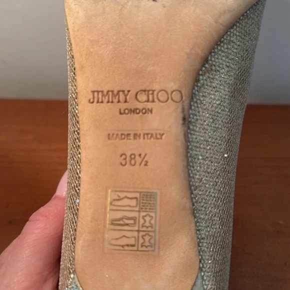Jimmy Choo champagne, metallic open toe pumps Italian size 38 1/2 US 8.5 - Picture 7 of 7